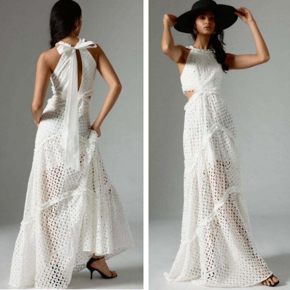 LACE THE LABEL Anthropologie NEW Eyelet Cutout Halter Dress NEW Size M White